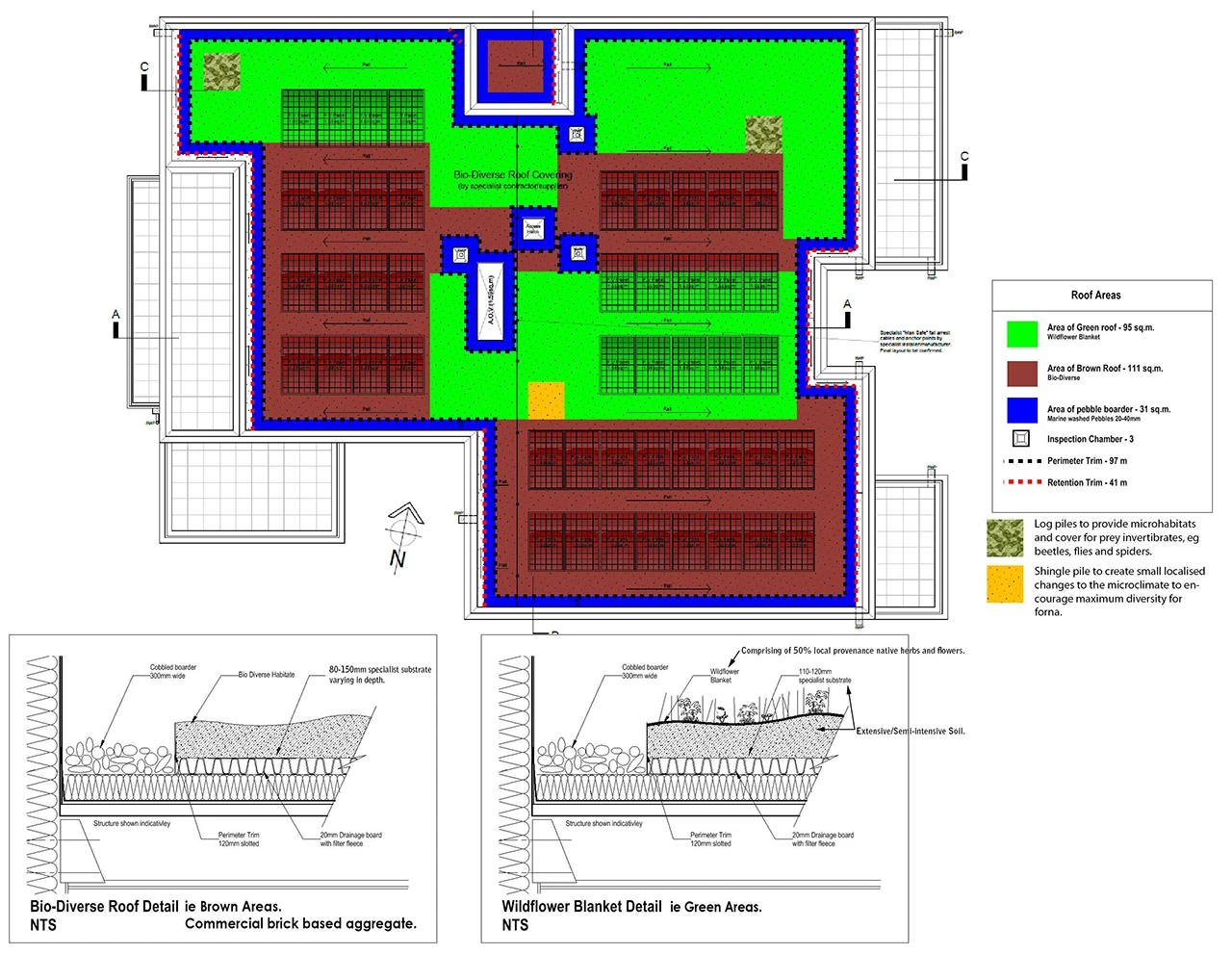 bio-diversity on building roof plans